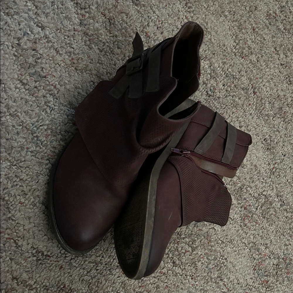 Maurices Burgundy Heeled Boots with Straps
